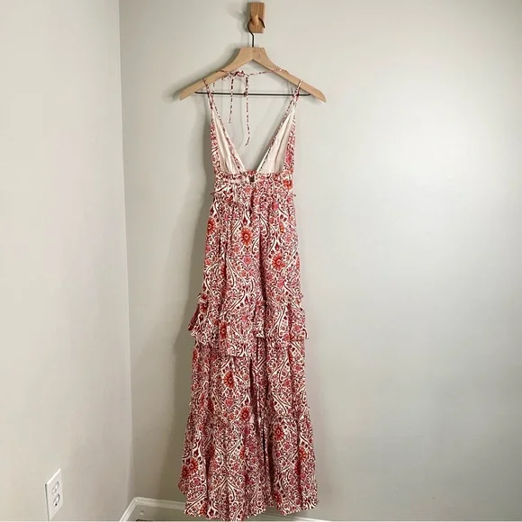 Cami NYC Doris Damask Floral Sleeveless Linen Maxi Dress Red - Picture 7 of 10